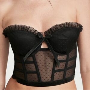 Victoria's Secret Dream Angels Dot Mesh Ruffle Bustier 34DD NWT Blk Strapless